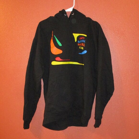 Anti Social Social Club Men Large Black Red Green Yellow Graphic Pullover Hoodie - Picture 1 of 11